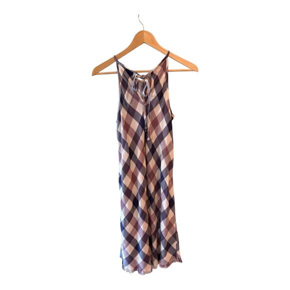 Chelsea & Violet Women’s Small Plaid Sleeveless Tank Dress/Tunic Halter Fringe - Picture 2 of 8